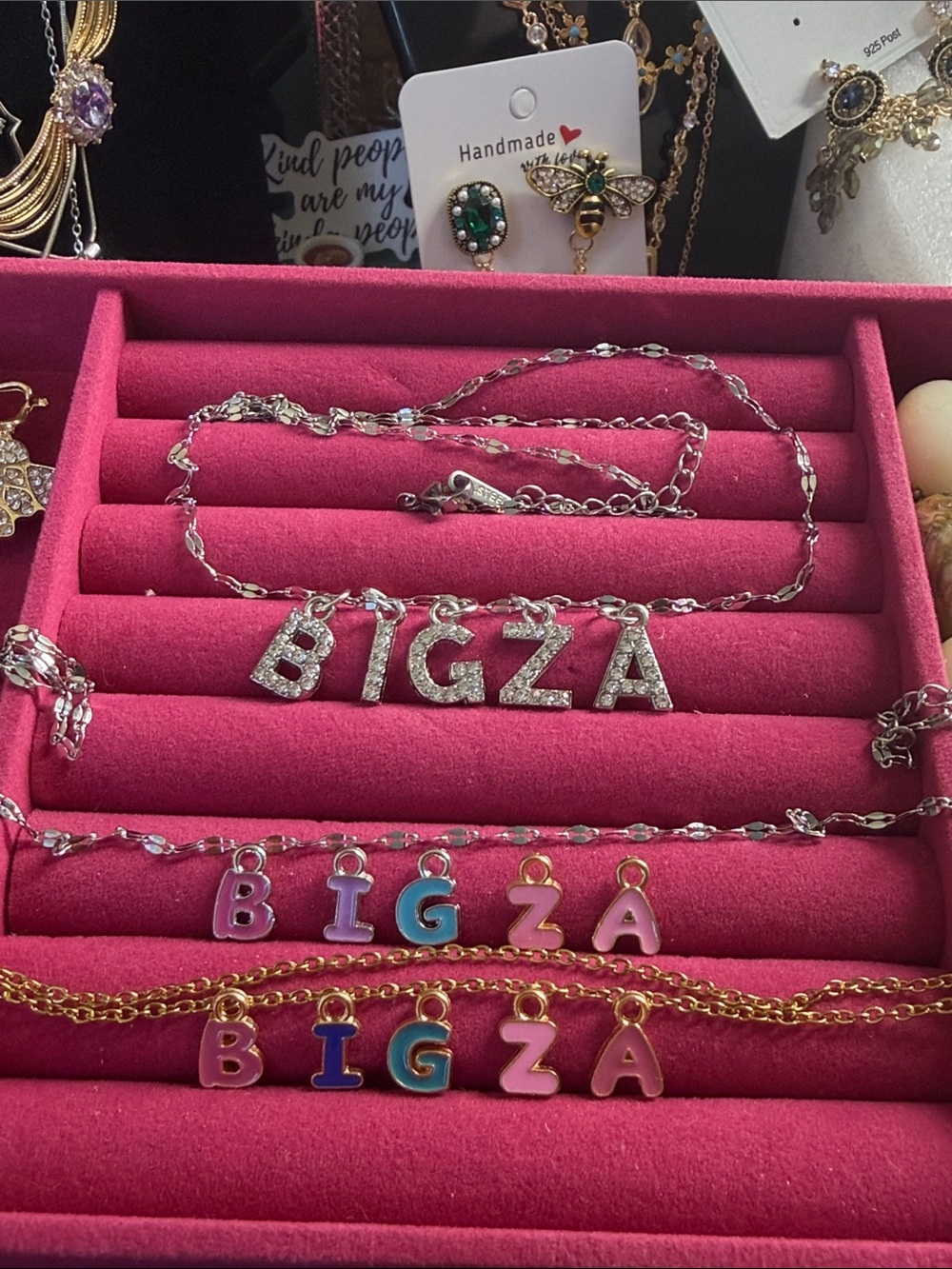 Custom name ' Letter Necklace in cz diamonds Or Multicolor Charms